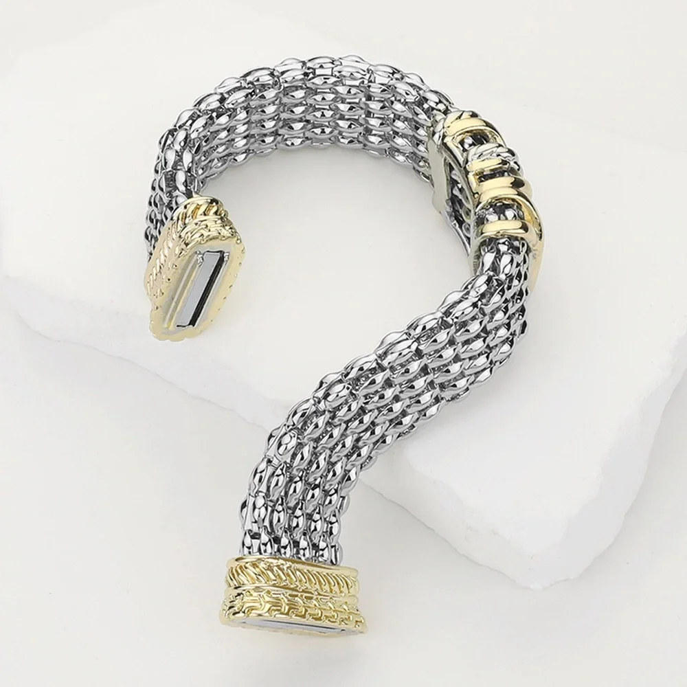 14K Gold Plated 2-Tone Textured Chain Bracelet
